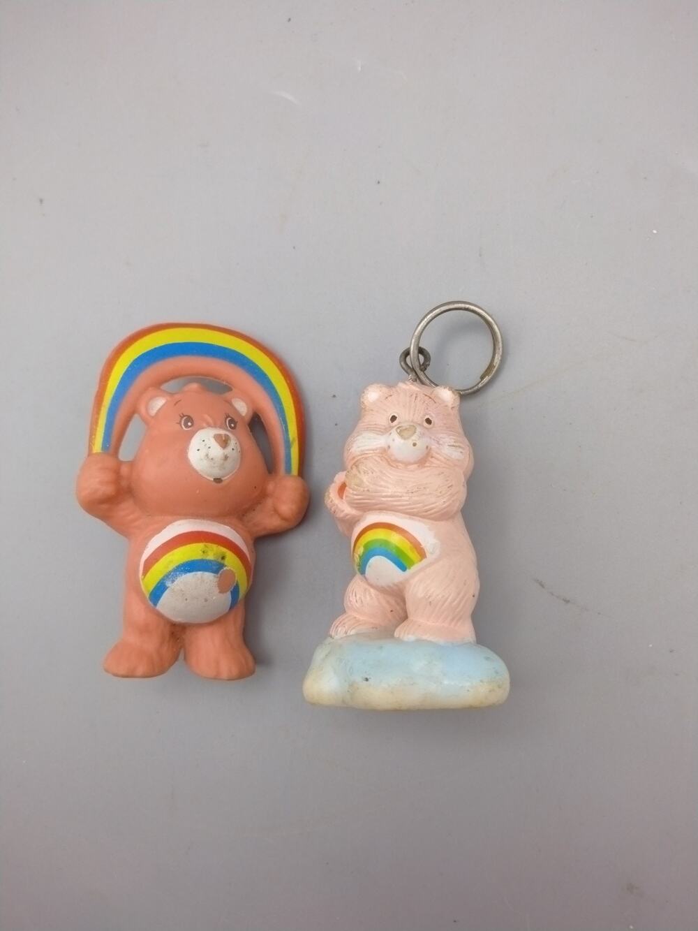 Care bear 1983 Cheer Bear Plastic PVC Figurine Clouds Rainbow Lot Of 2